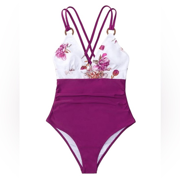 CUPSHE one piece romantic floral Tummy Control Swimsuit w cheeky fit bottom NWT - Picture 1 of 10
